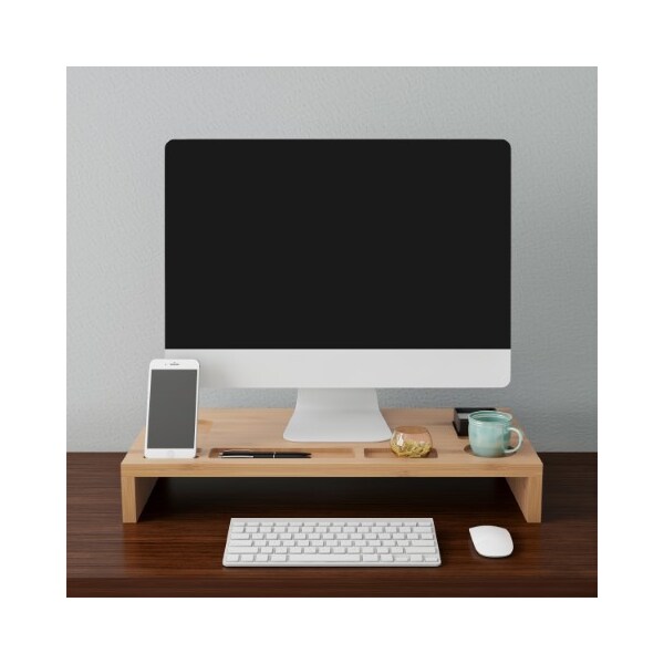 Hastings Home Bamboo Monitor Stand- Computer Desk Organizer and Laptop Riser in Natural Wood Finish 811251STU - main